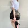 Erotic Underwear, Elastic Shirt, Chest-showing, Tight Professional Wear, Pleated, Fake Flesh-permeable Skirt, Elastic Mesh, Pleated Short