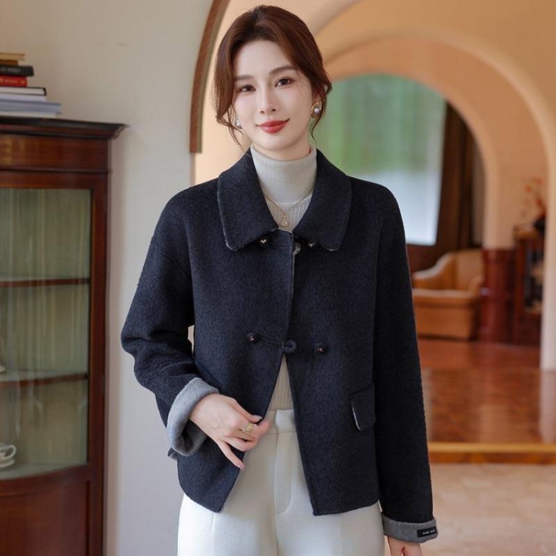 

Осень и зима новая двусторонняя нейлоновая куртка пальто женская короткая простая темпераментная шерстяная куртка женская 5XL [recommended 150-80 kg]