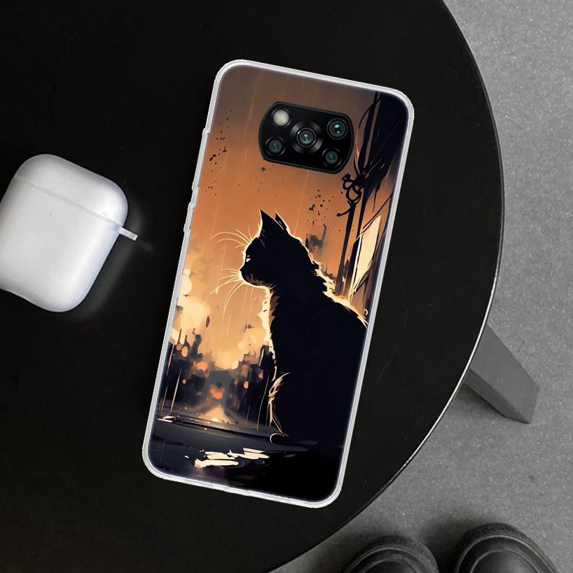 Anime Cat Rain Animal Phone Case Cover for Xiaomi Poco X6 X5 X7 Pro F7 Ultra Redmi 15C 15 13C 13 12C 12 10C 10 10A 9C 9A 9T 9 Co