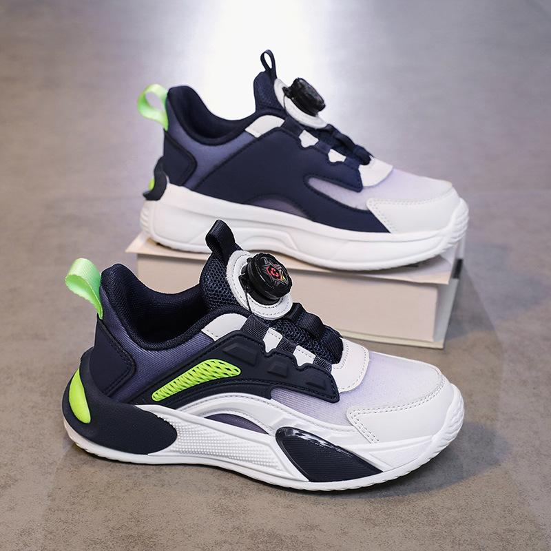 Boys shoes spring and autumn new children's mesh breathable sports shoes girls middle school and older children rotating buckle non-slip running shoes