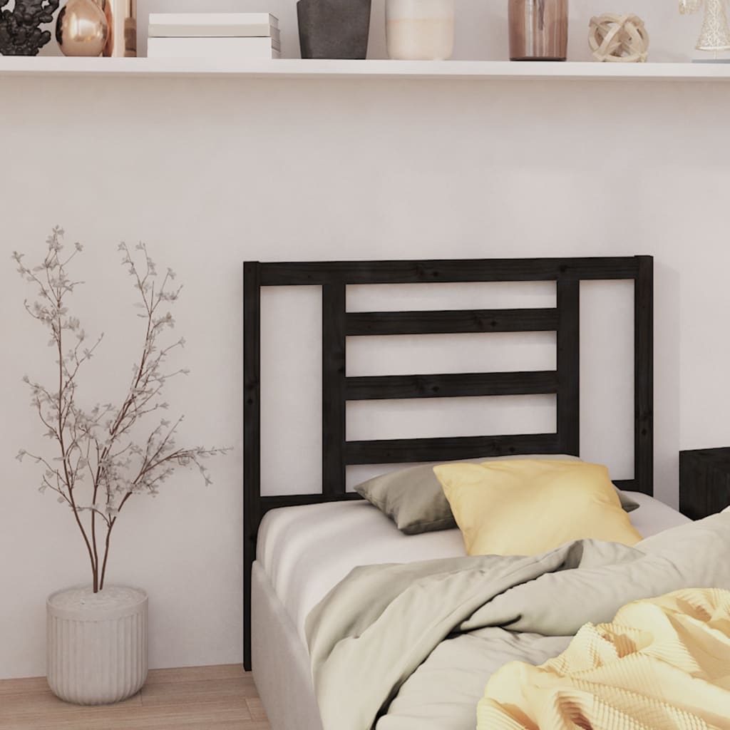 Headboard In Black 96 X 4 X 100 Cm Solid Pine Wood