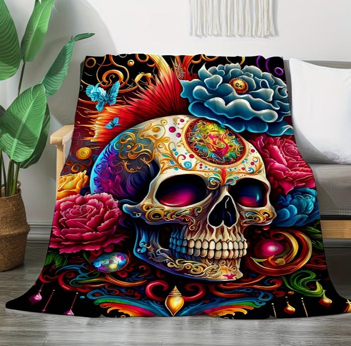 pc Flannel Throw Blanket for Couch Sofa Fuzzy Soft Cozy Blankets and Throws Warm Lightweight Blanket for Women Men Skull Head