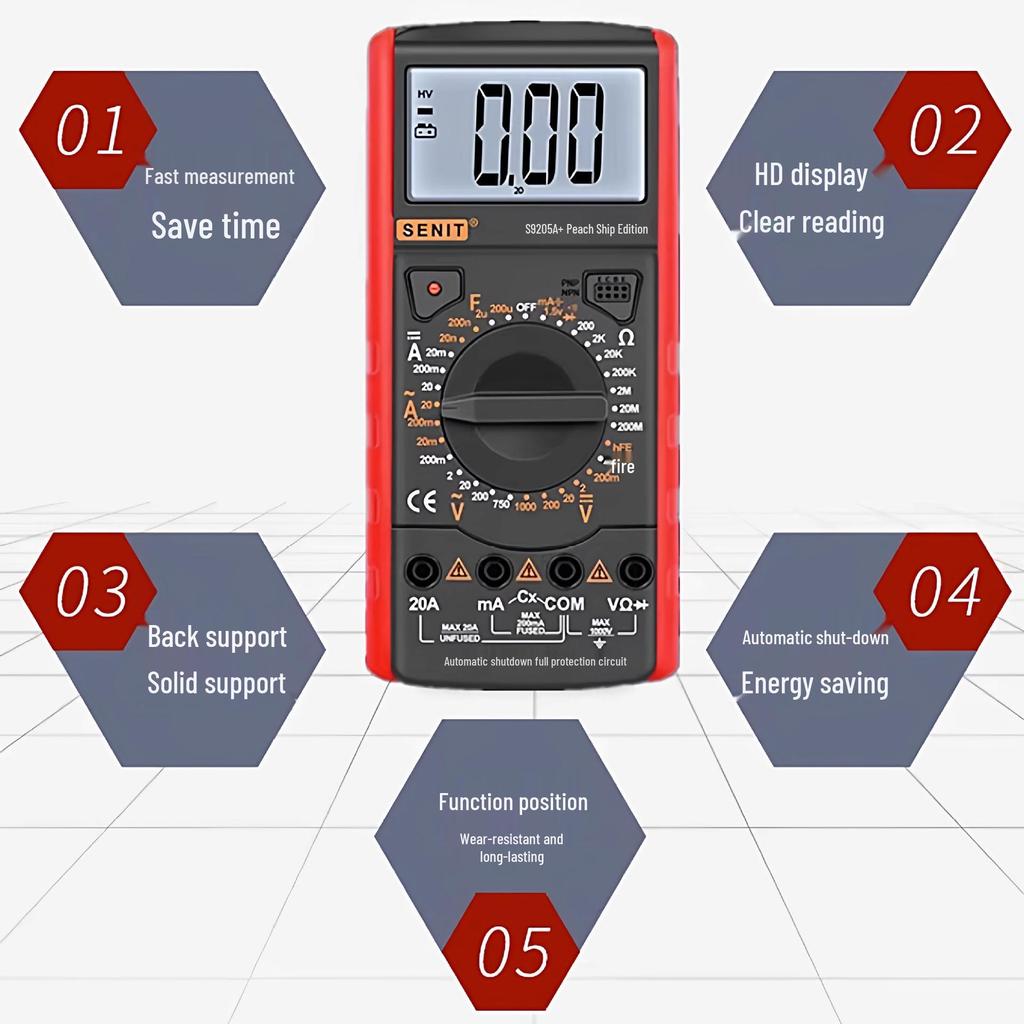 Sheng Li De S9205A Digital Multimeter: Electrician's Multifunctional, Full Protection, Anti-Burn Household Meter