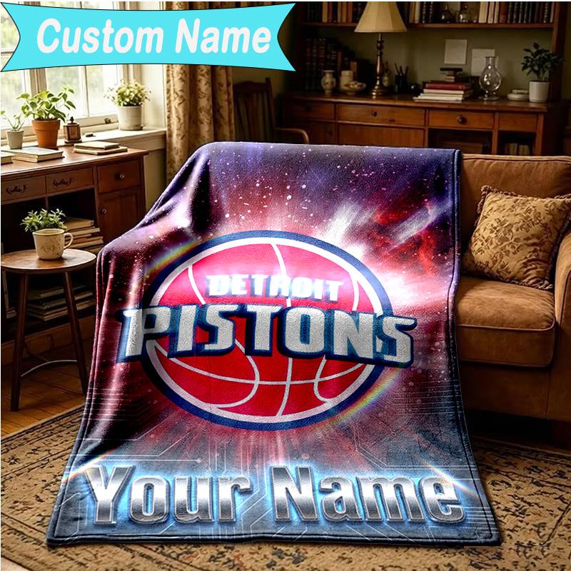 1PC Custom Name Blanket Pistons Detroit Logo Flannel Blankets Patterns Throw Blanket All-Season Soft Gift for Couch, Bed, Camping, Birthday Gifts