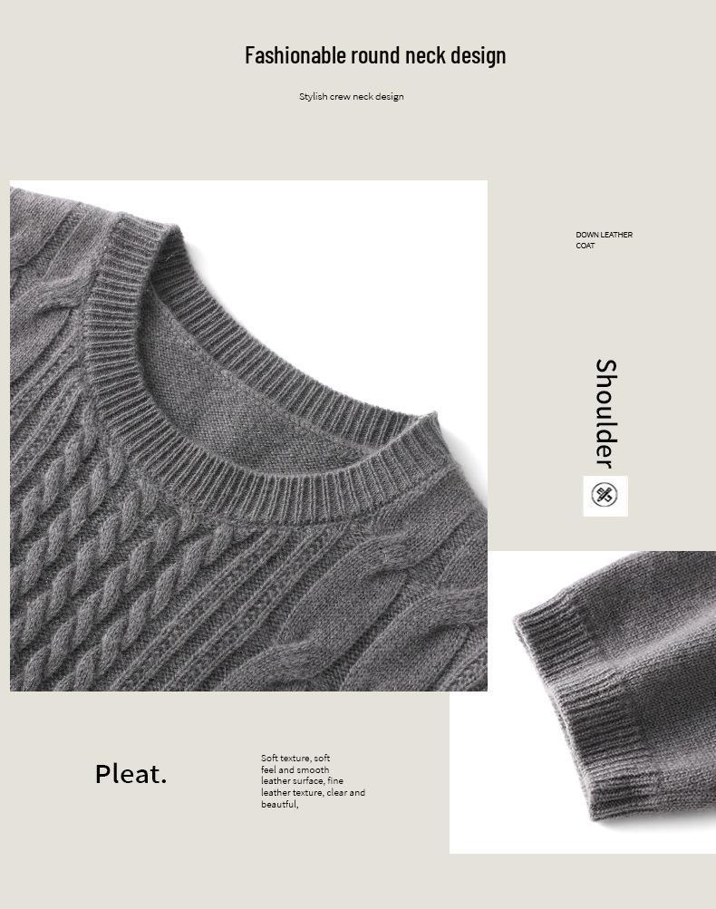 Women's Cashmere Round Neck Cable Knit Short Sleeve Loose Sweater for Autumn/Winter