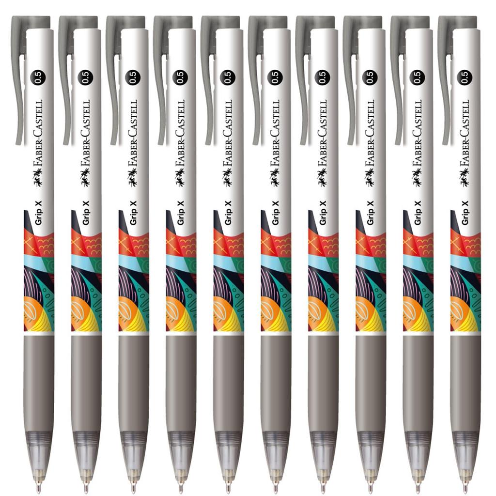 Faber-Castell Grip X Oil-Based Ballpoint Pen, Black, 0.5mm, Pack of 10, 27111027