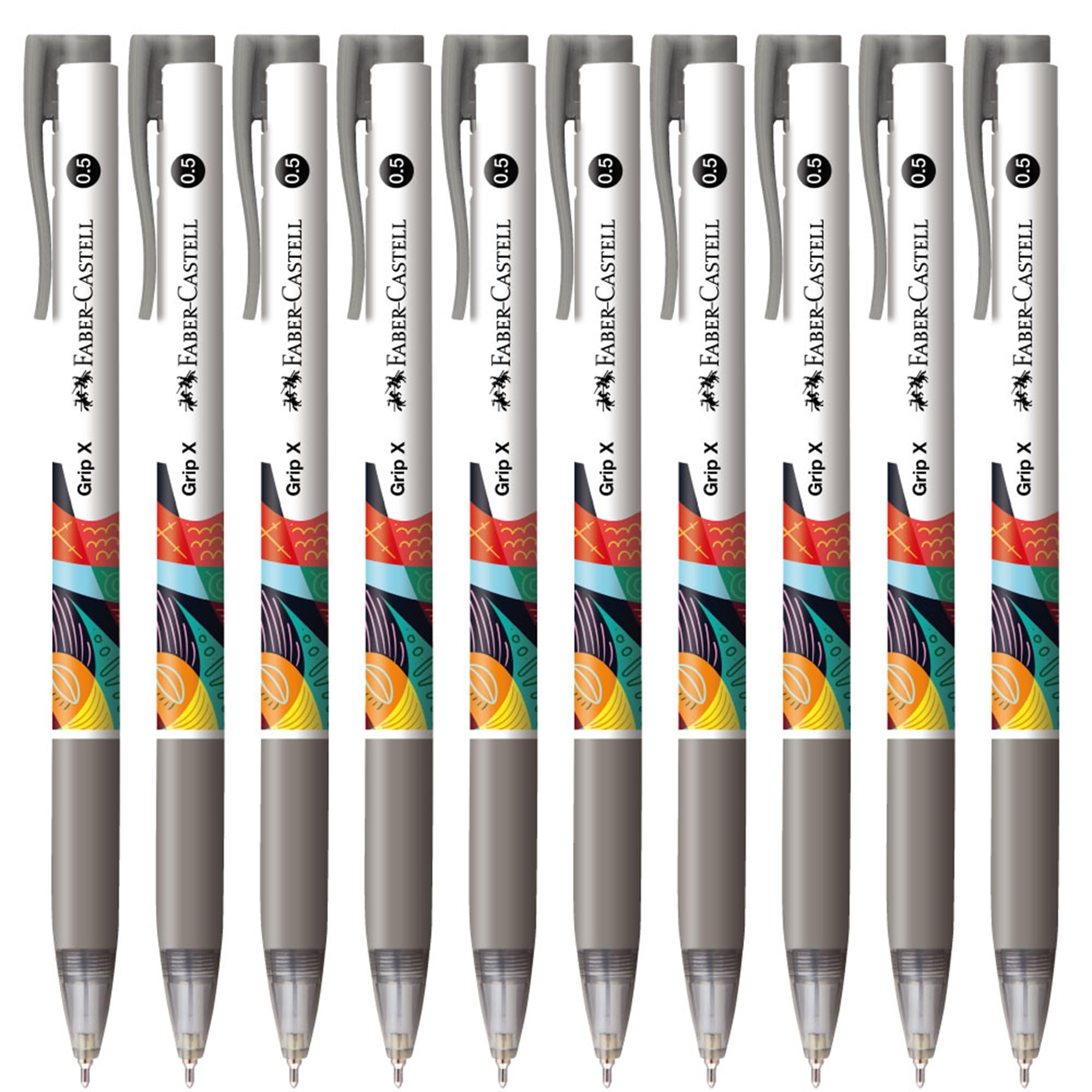 

Grip X Ballpoint Pack of 27111027 Faber-Castell Oil-Based Pen, Black, 0.5mm, 10, чёрный
