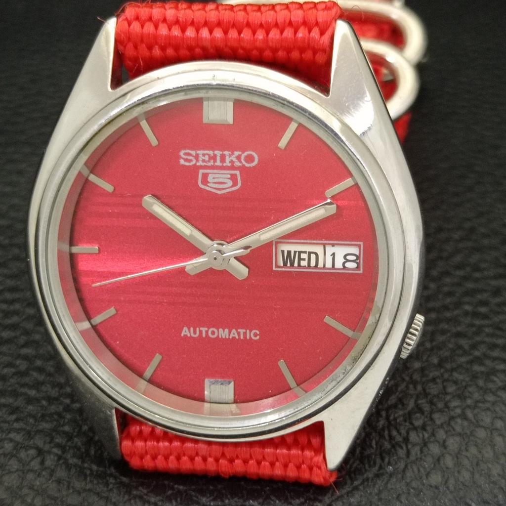 AUTOMATIC 7S26A VINTAGE SEIKO 5 JAPAN MENS RED COLOR DIAL WATCH a701612-5 R206c-a701612