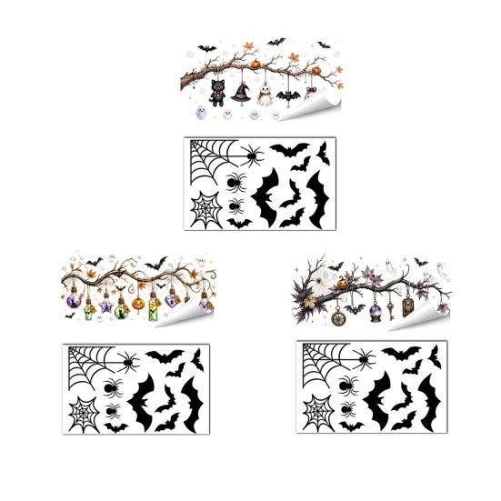 Thickened PVC Halloween Graphics 2 Sheets Window Stickers, Bat Spider Web Static Cling Decals, Festive Party Ornaments Ghost Pumpkin Waterproof