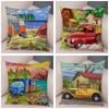 Both Sides Pillow Case Decor Happy Camper Cartoon House Travel Car Cushion Cover for Sofa Home Super Soft Plush Pillowcase
