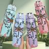 1PC Dragonfly Heart Wreath 750ml Color Plastic Sports Water Bottle Leakproof Flip Straw Lid Suitable for Sports Office Home Use