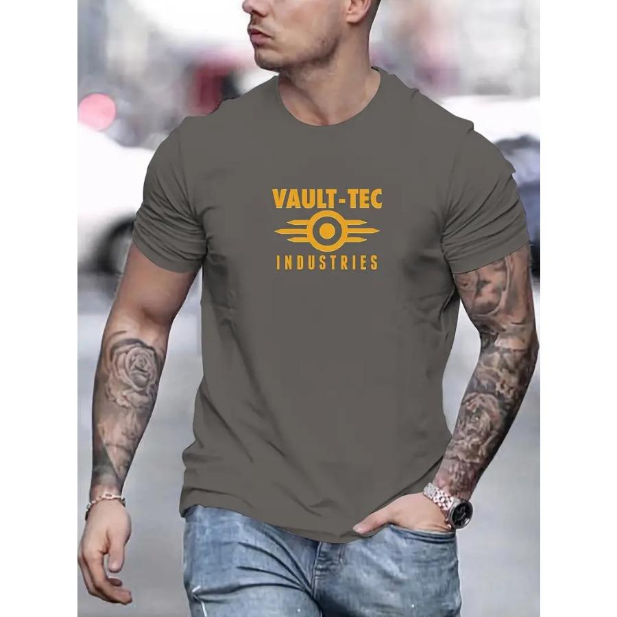 Vault-Tec Industries Men's Cotton T-Shirt - 100% Cotton Basic Casual Crew Neck Tee Regular Fit Knit Fabric for Summer