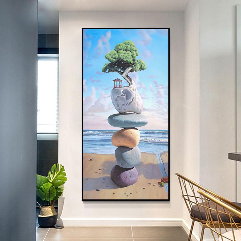 Glücksstein-Leinwandgemälde, Wandkunst, Zen-Poster und Drucke, Landschaftswandbilder für Veranda, Flur, Dekoration, Heimdekoration