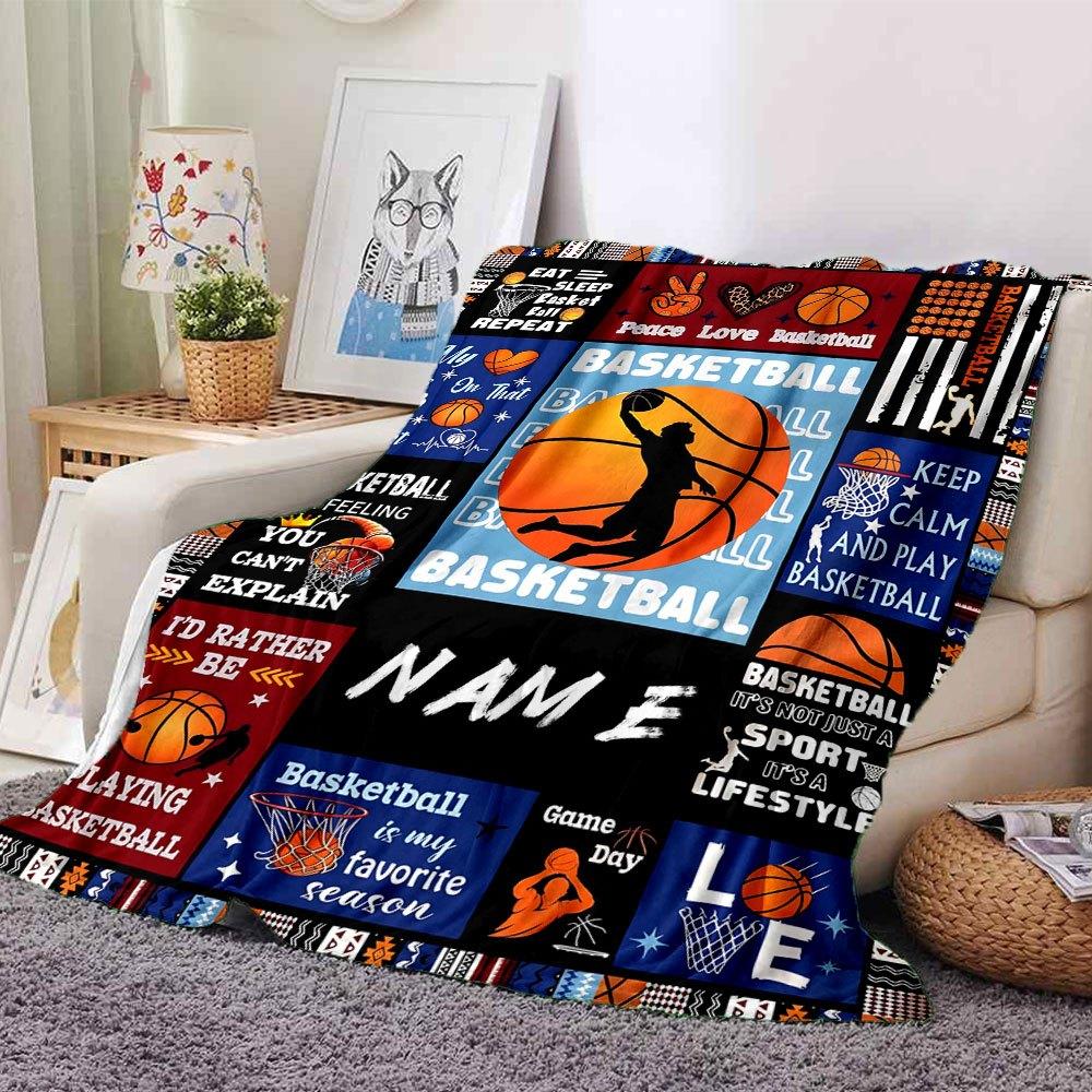 Passion For Basketball Lightweight Personalized Blanket Personalized Name Durable Comfort For Sofa Couch Office Bed Picnics Four Seasons Multipurpose