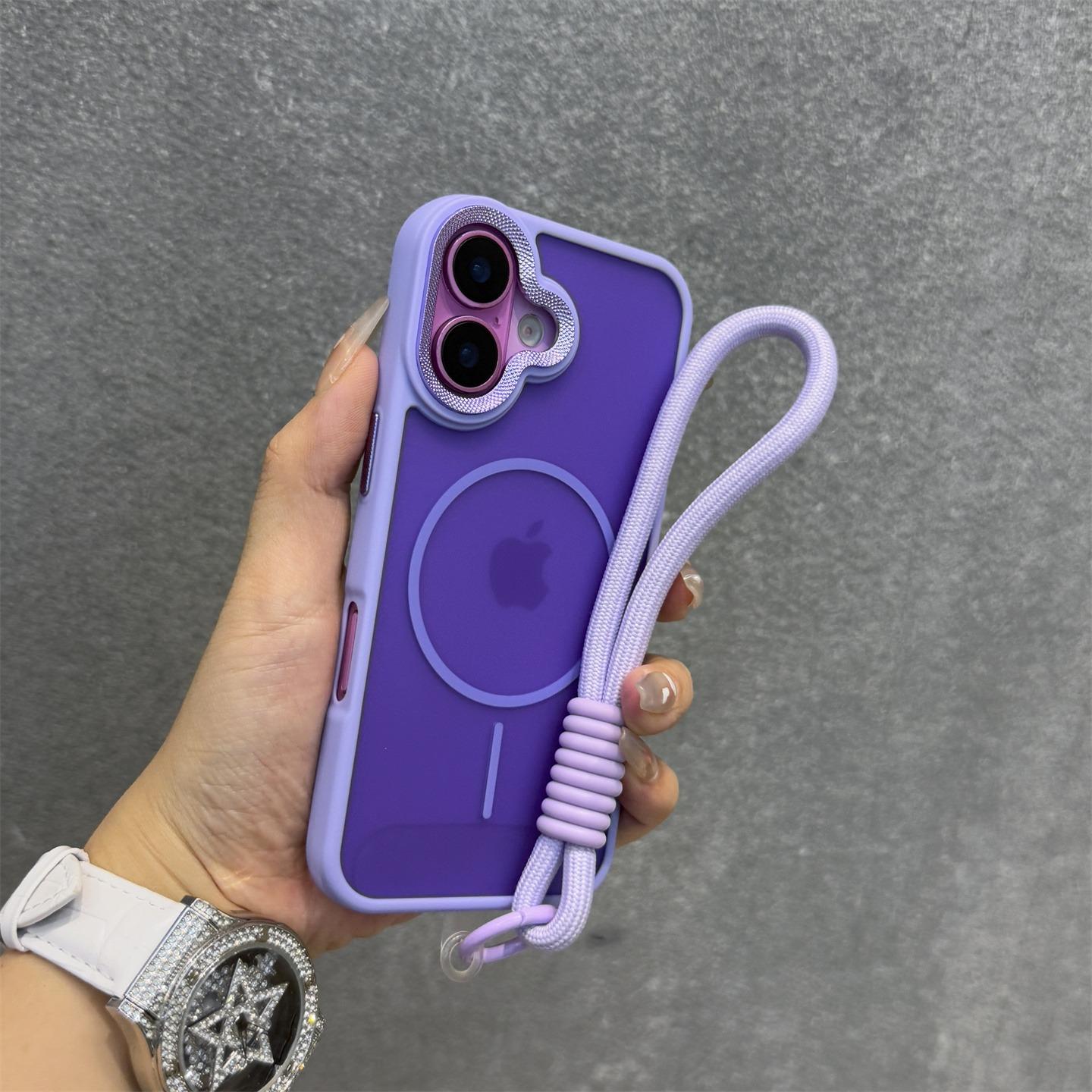 

Luxury Matte Clear For Magsafe Hit Color Shockproof Bumper For iPhone 16 15 14 Plus 13 12 11 Pro Max Lanyard Strap Magnet Cover For iPhone 14 світло-фіолетового кольору