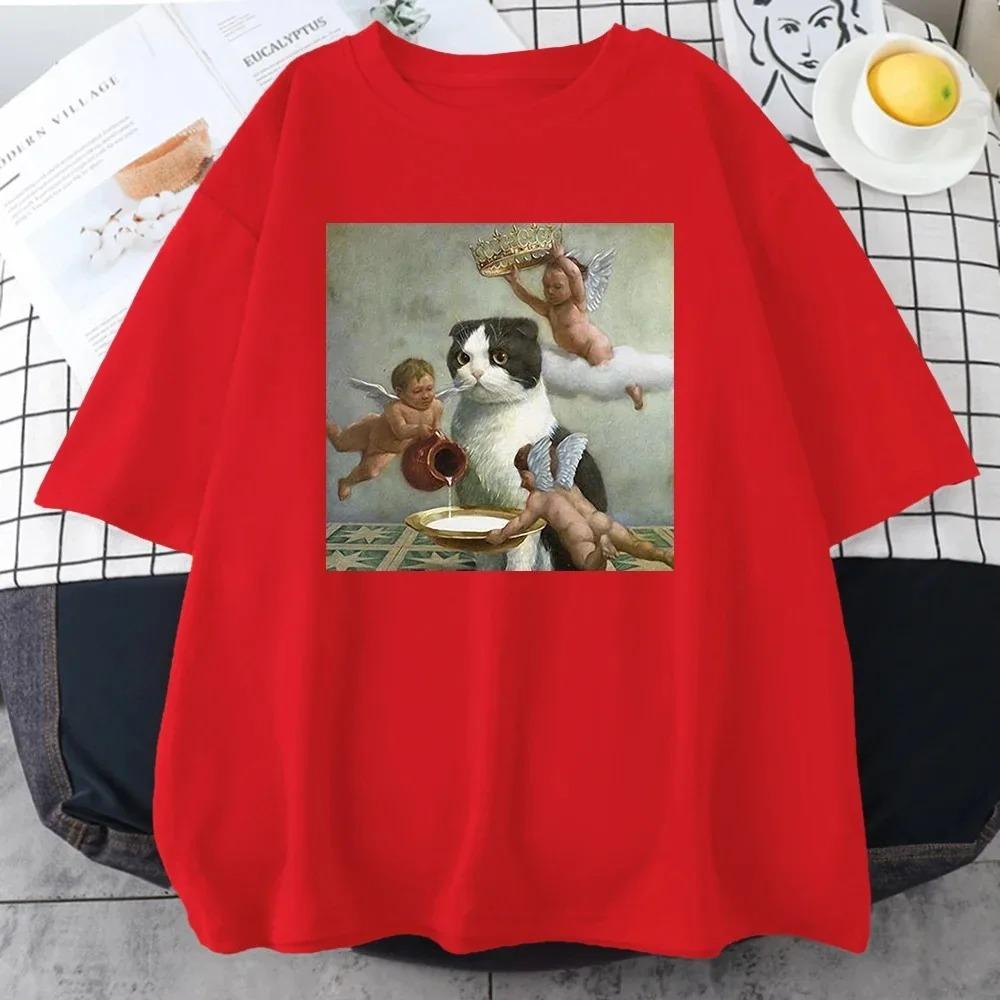 Scottish Fold Angel Crown Print Cotton Men Clothing Personality Casual Crewneck T-Shirts All-math Loose Mans Cotton Short Sleeve