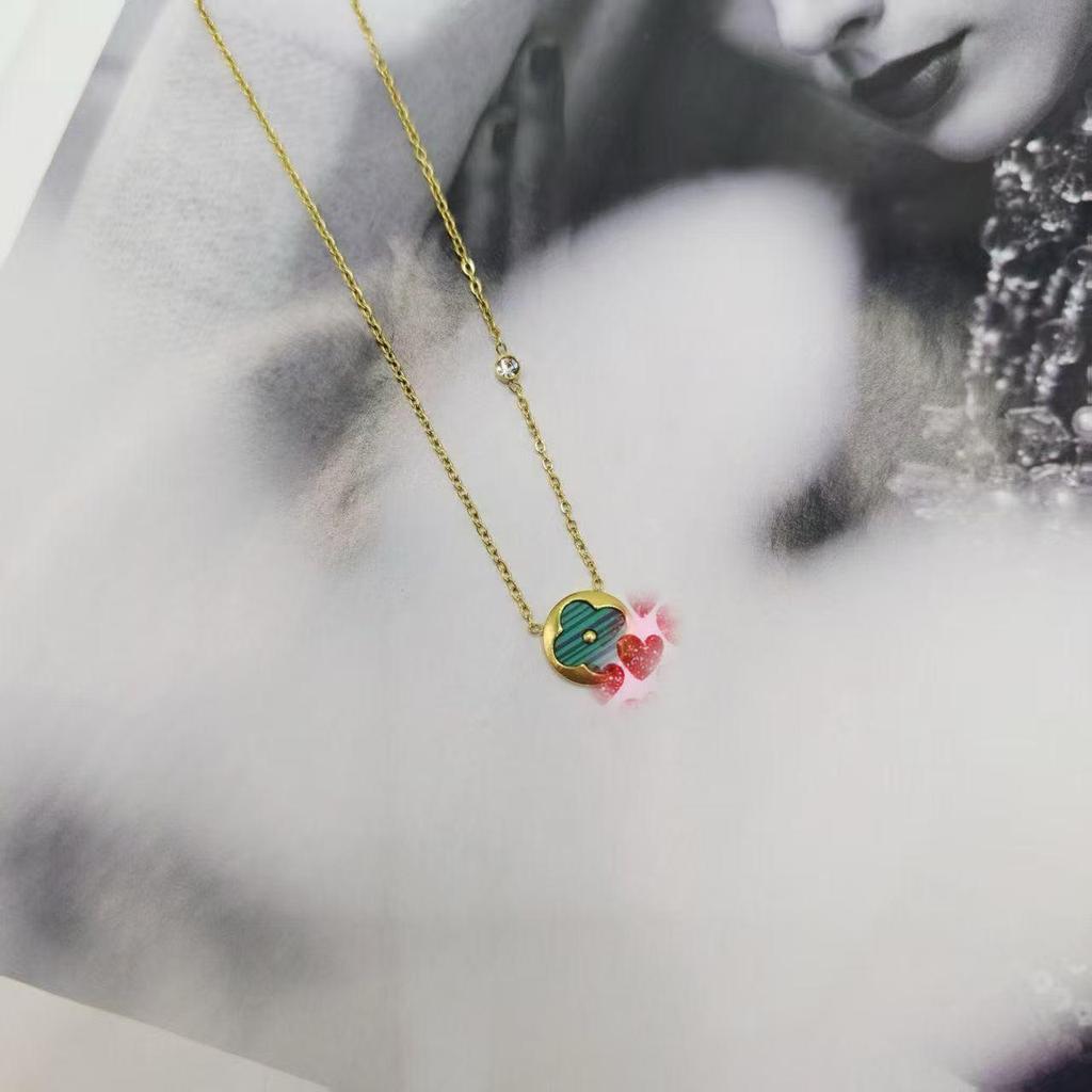 Europäische & Amerikanische Titanstahl Vierblättriges Kleeblatt Halskette für Damen - Bunte Schlüsselbein Kette, Trendiger Schmuck