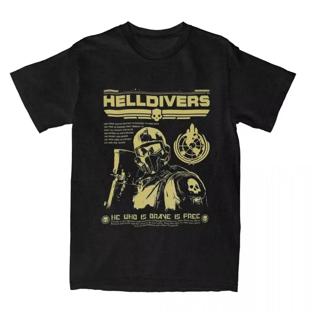 Helldivers 2 Poster Fan Art Women Men Print T Shirt Casual Tees Short Sleeve Round Collar T Shirt Cotton Summer Clothing Tees