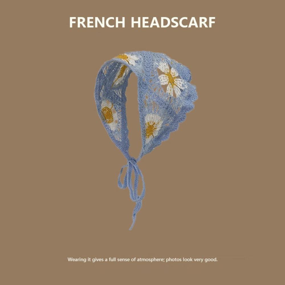New Sweet Triangle Headband Cute Knitted Flower Headscarf Handmade French Pastoral Style Headwear Photo Props