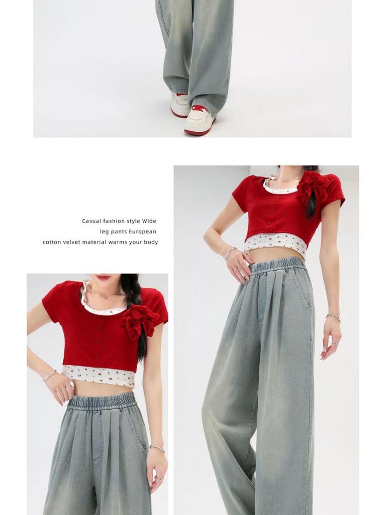 Women’s Tencel Soft Denim High-Waist Loose Jeans – Summer 2024 Retro Wide-Leg Style