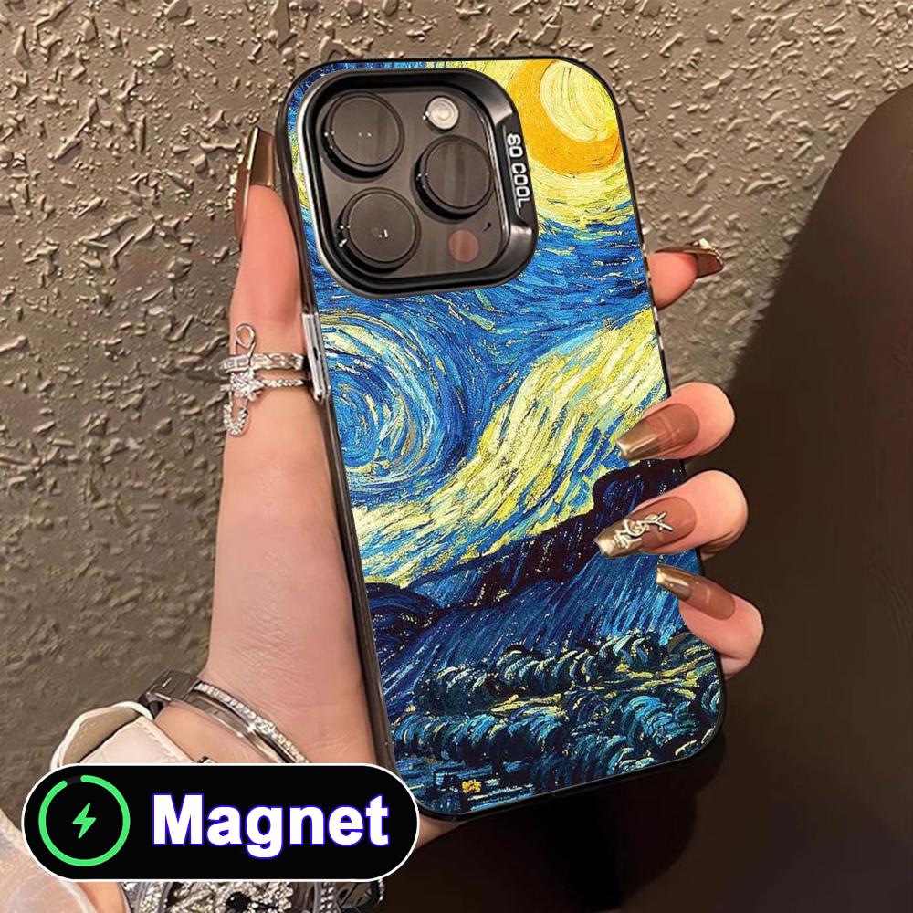 Abstract Oil Painting Phone Case for iPhone 17 16 15 14 13 12 11 Air Pro Max Plus Colorful Silver MagSafe Cover