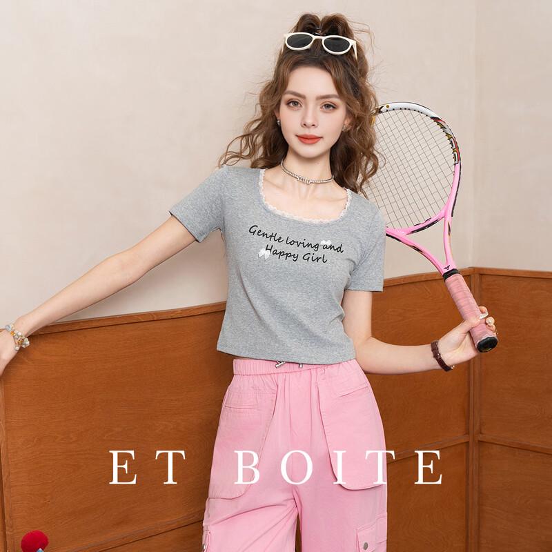 Women s Summer Slim Fit Lace Trim Short Sleeve T-Shirt M