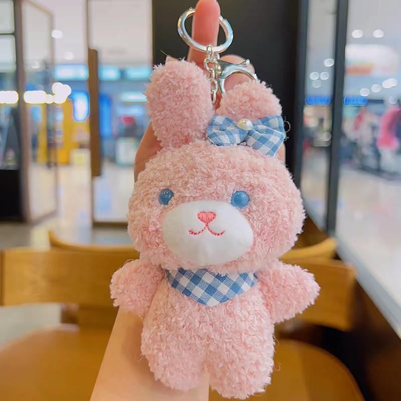 Rabbit Teddy Keychain Cute Cartoon Plush Toy Girls Kid Backpack Hanging Ornament