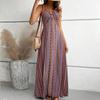 Damen Sommer Ethno Muster Rückenfrei Schlitz am Oberschenkel Kleid Damen Sommerkleidung Boho Mode Rüschenbesatz Langes Kleid für den Strand