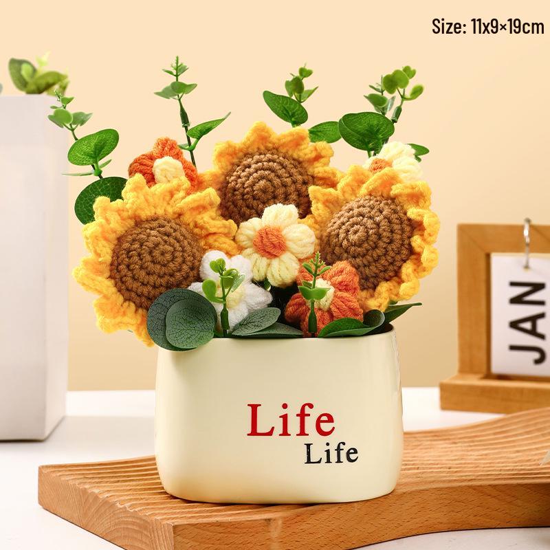 Handgefertigte Sonnenblumen-Schreibtischdekoration - Gewebtes Blumenstrauß-Geschenk für Schüler & Mädchen
