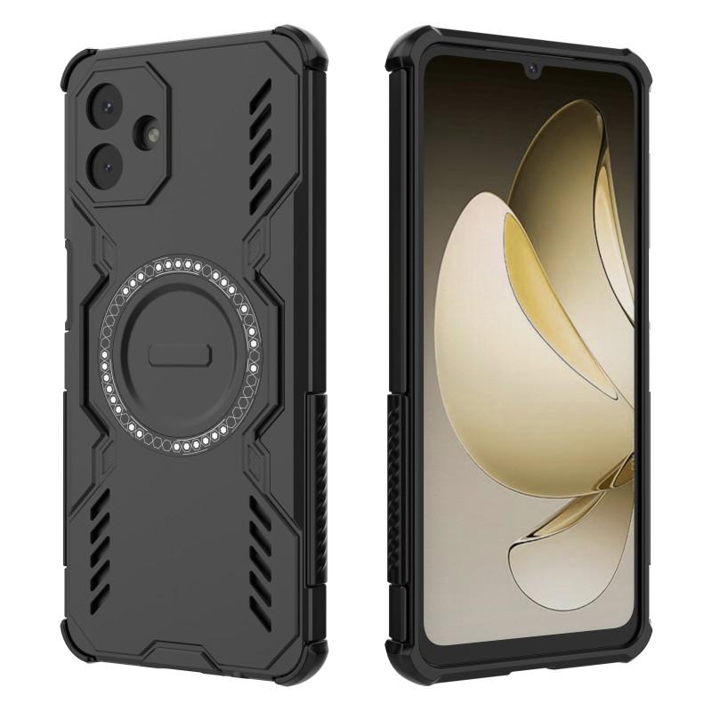 For Samsung Galaxy A07 4G Magnetic Case WANLONFENG DJ Series PC TPU Phone Cover with 2Pcs Tempered Glass Film