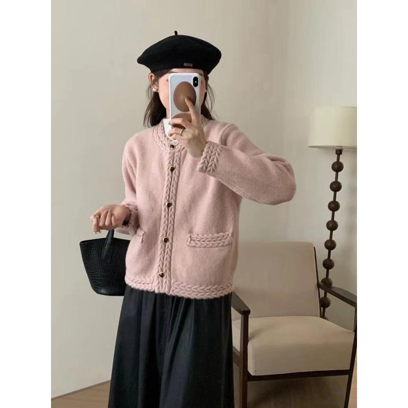 Twist Pocket Knitted Cardigan Autumn and Winter New Heavy Industry Lazy Style Loose Versatile Sweater Jacket Women