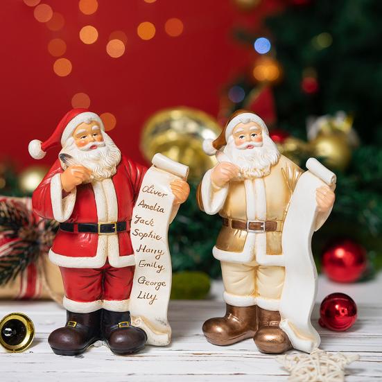 Yousheng Santa Claus Figurine Small Resin Santa Sculpture with Gift Bag/Wish List for Mantle Bookshelf Tabletop New Year Party Decoration