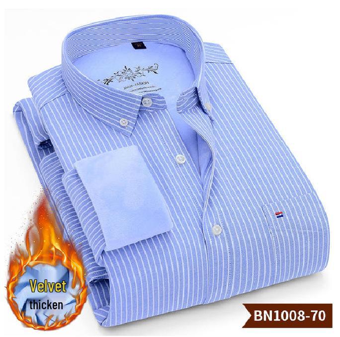 Men's Thick Fleece-Lined Oxford Long-Sleeve Shirt - Warm and In Stock