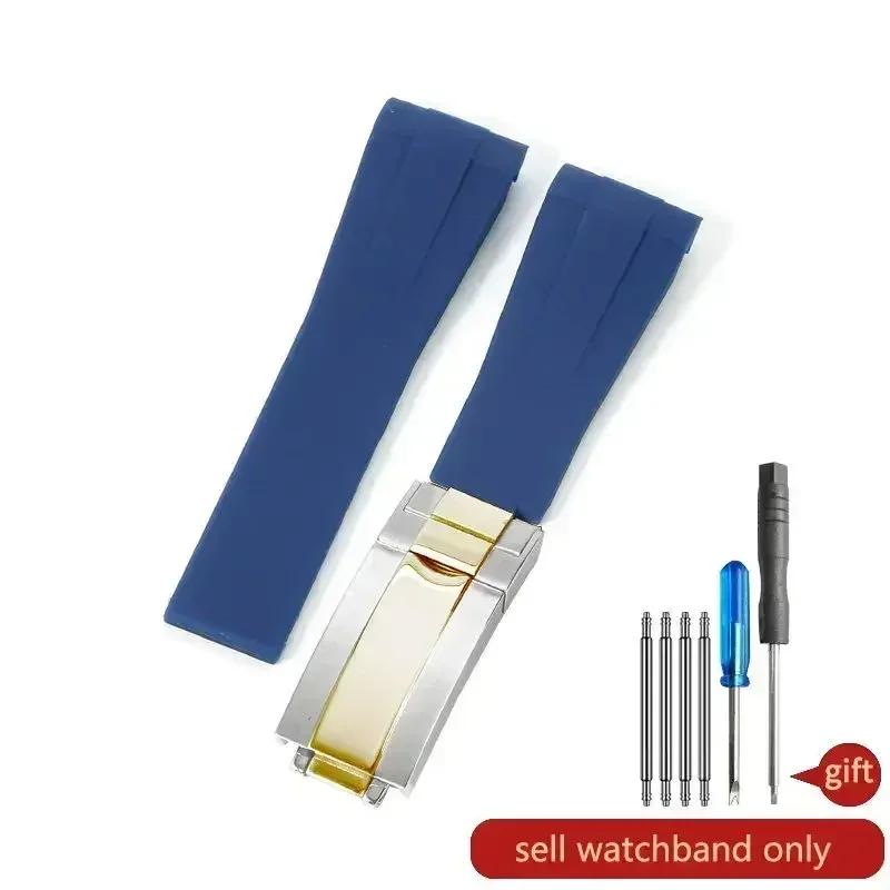 High Quality Black Green Red Blue White Colored Style Silicone Watchband Curved Interface for Rolex Datejust Submariner Strap