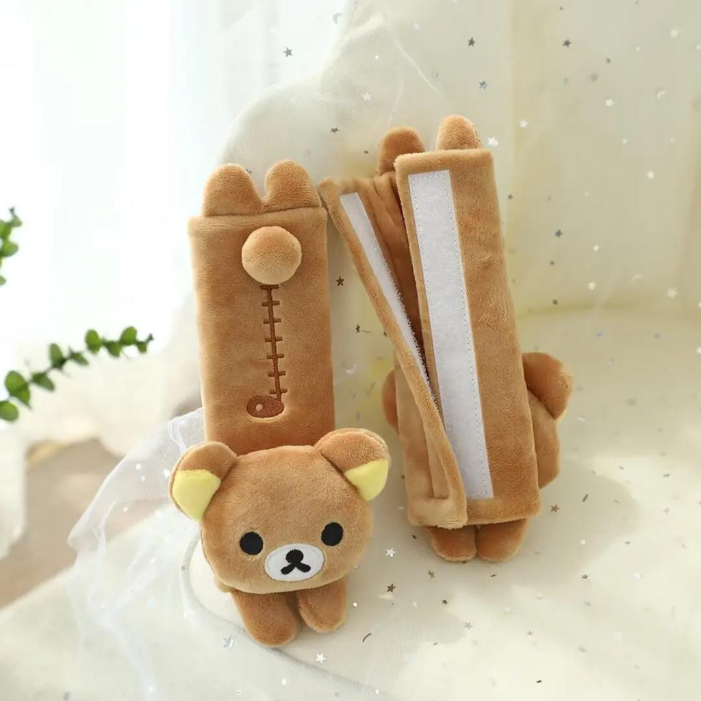 Rilakkuma Car Headrest Neck Pillow Kawaii San-X Rilakkuma Plush Car Neck Support Cushion Seat Belt Cover Car Accessories Girl
