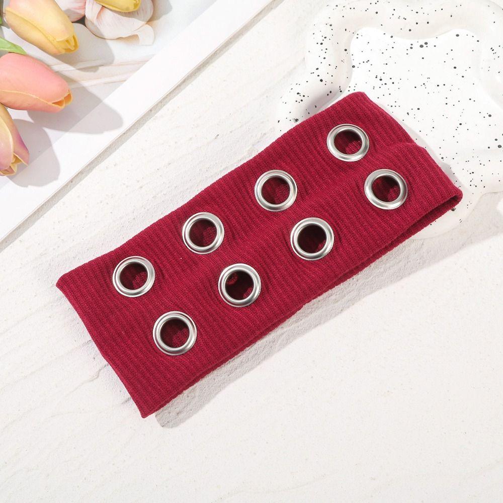 Metal Eyelets Punk Headwrap Wide Elastic Hollowed Out Eyelets Headband Rock Head Band  Punk Girl