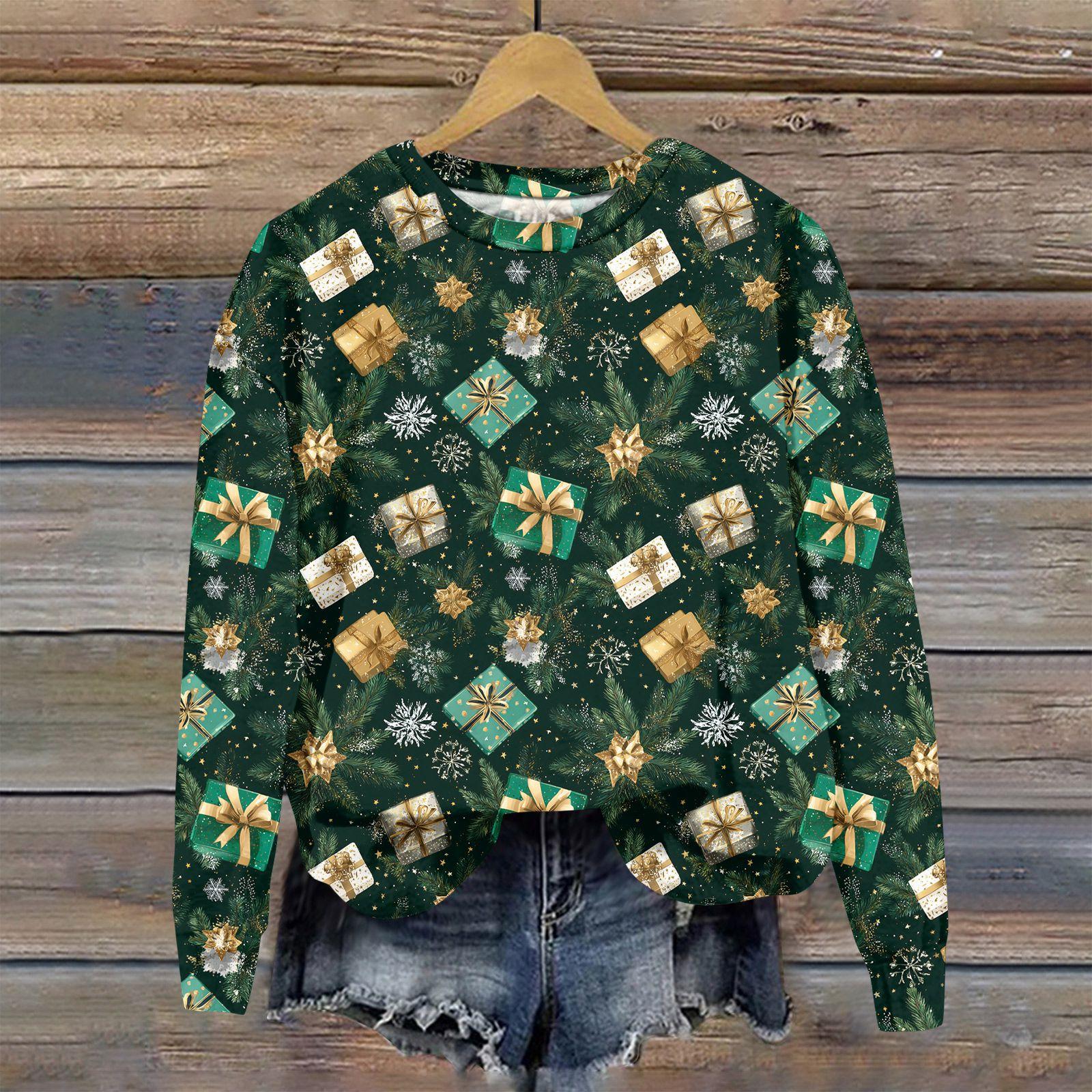 

Женская модная рождественская принтованная толстовка с длинным рукавом и круглым вырезом L армия зеленый