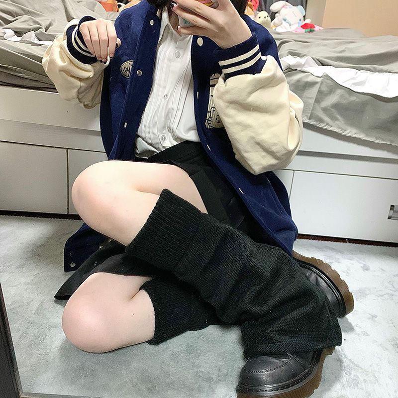 Y2K Lolita Warmer Flared Socks Leg Warmer Knit Socks Wool Ball Knitted Foot Stylish Solid Long Tube Leg Warmer Autumn Winter