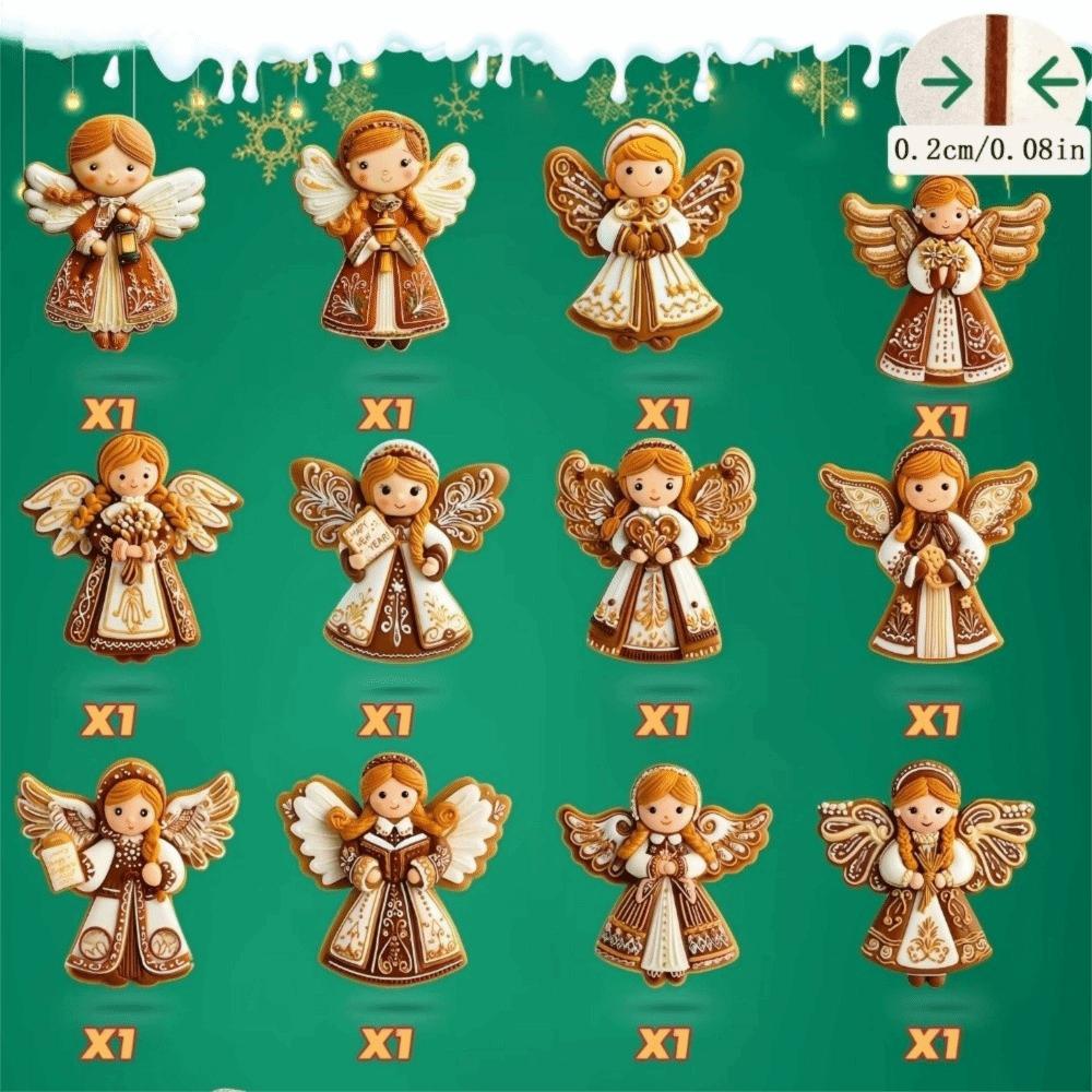 12Pcs Wooden Gingerbread Man Angel Pendant Hanging Christmas Tree Decor  Holiday Party