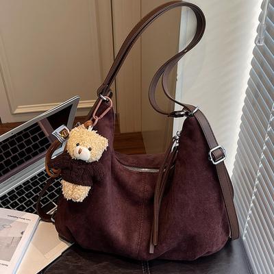 Retro Large-capacity Tote Bag Women's Autumn New Deerskin Fleece Underarm Bag Casual Shoulder Commuter Bag