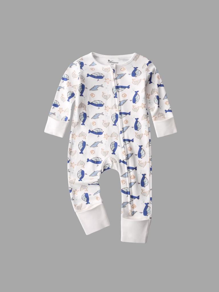 Newborn Cotton Zipper Footed Romper - Long Sleeve, All-Seasons Wear