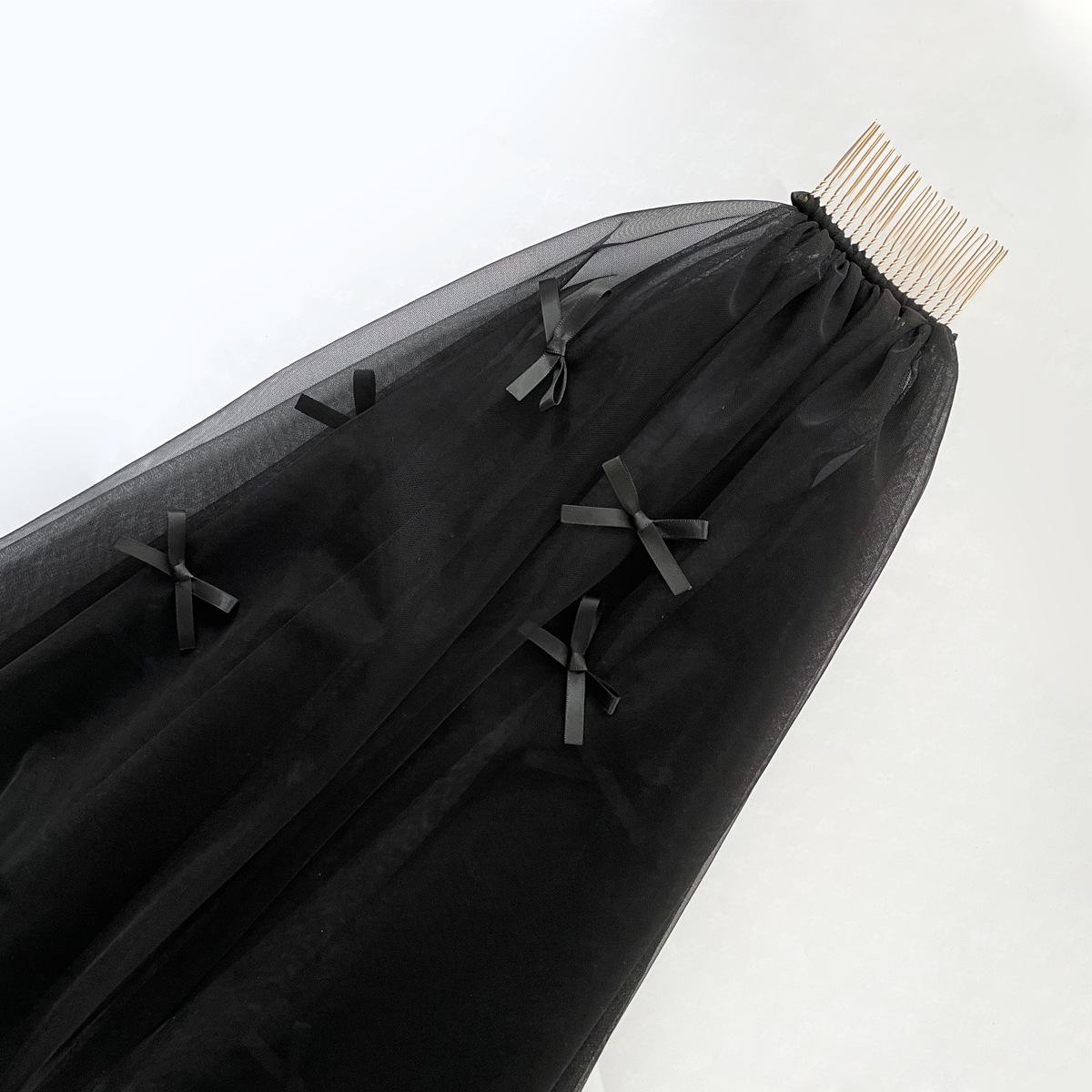 

Korean Style Double Layer White Bow Bridal Veil - Hand-Sewn Soft Tulle Wedding Headwear