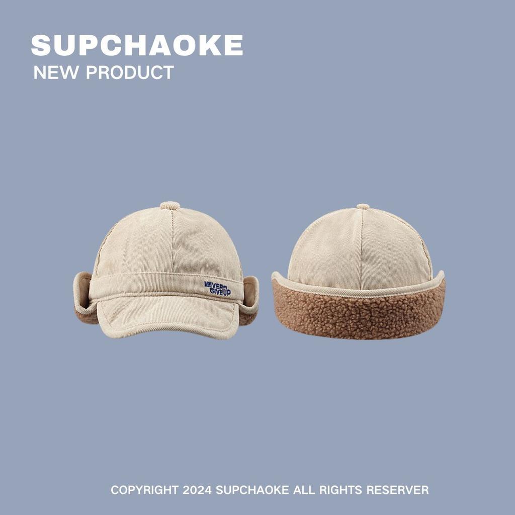 Lamb wool thickened warm duck tongue ear protection hat men and women autumn and winter thickened cycling flight