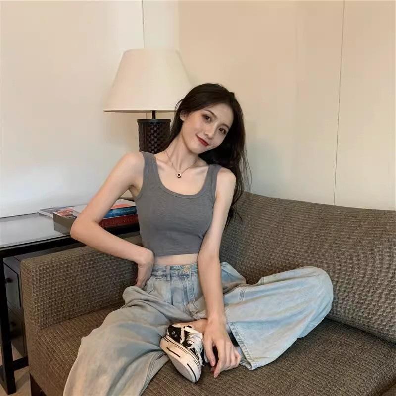 

Women s summer versatile short vest with chest pads, Spice Girl Navel Sexy Bottom Small Vest Women Plus size【 50-67.5kg 】