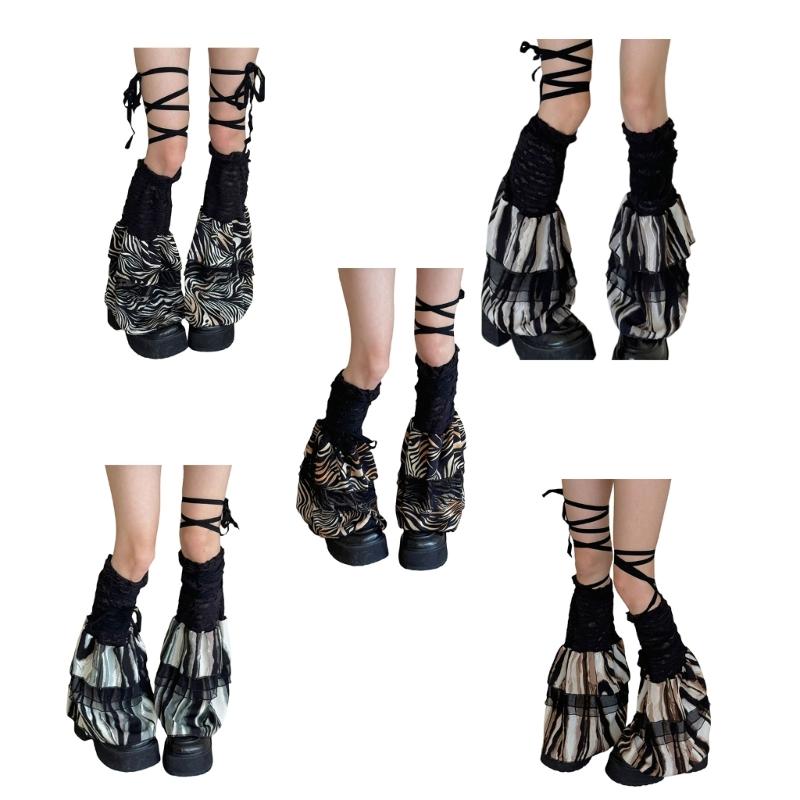 Women Ruffle Lace Leg Warmer Sweet Knee Highs Socks Mesh Flared Leg Socks Princess Leg Sleeves Halloween Costumes
