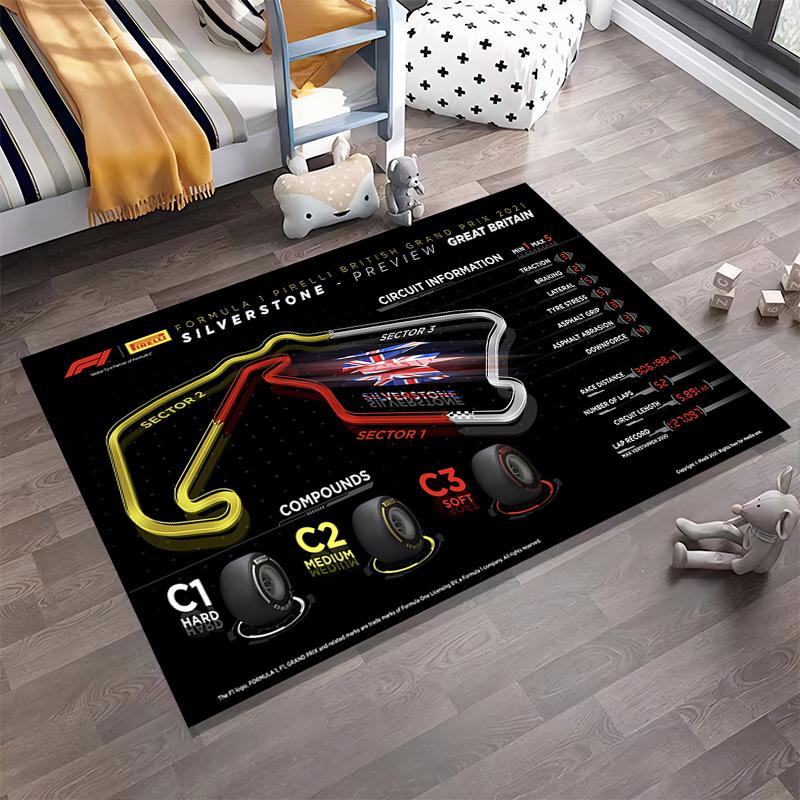Formula 1 Silverstone Circuit Design Non-slip Rug Suitable for Living Room and Bedroom Sofas.