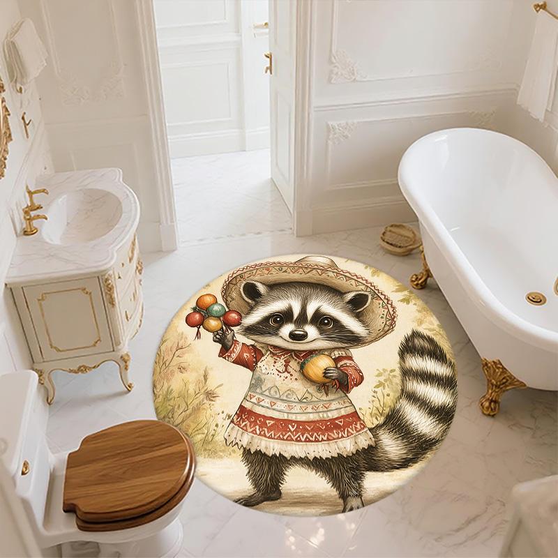 Vintage Costumed Animals,Round Area Rug,Carpet Rug for Living Room Bedroom Sofa Playroom Decor,Non-slip Floor Mat
