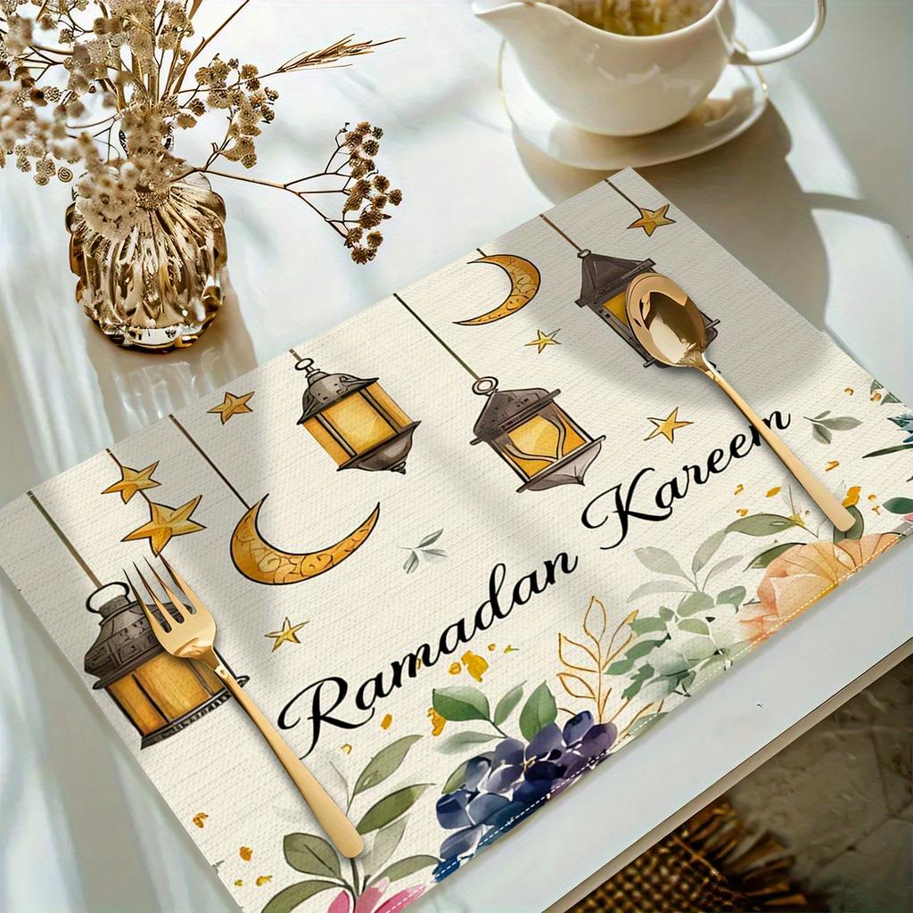 Ramadan Kareem Placemats Crescent Design for Eid Al-Fitr Celebrations & Home Dining Decor Rectangular Table Mats