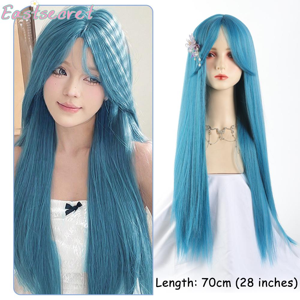 22 Zoll Seeblaue Farbe Synthetische Perücken Mittelscheitel Lang Natürlich Welliges Haar Perücke Für Frauen Cosplay Drag Queen Party Hitzebeständig
