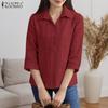 ZANZEA Lässige Bluse mit Umlegekragen und 3/4-Ärmeln für Damen in Volltonfarbe